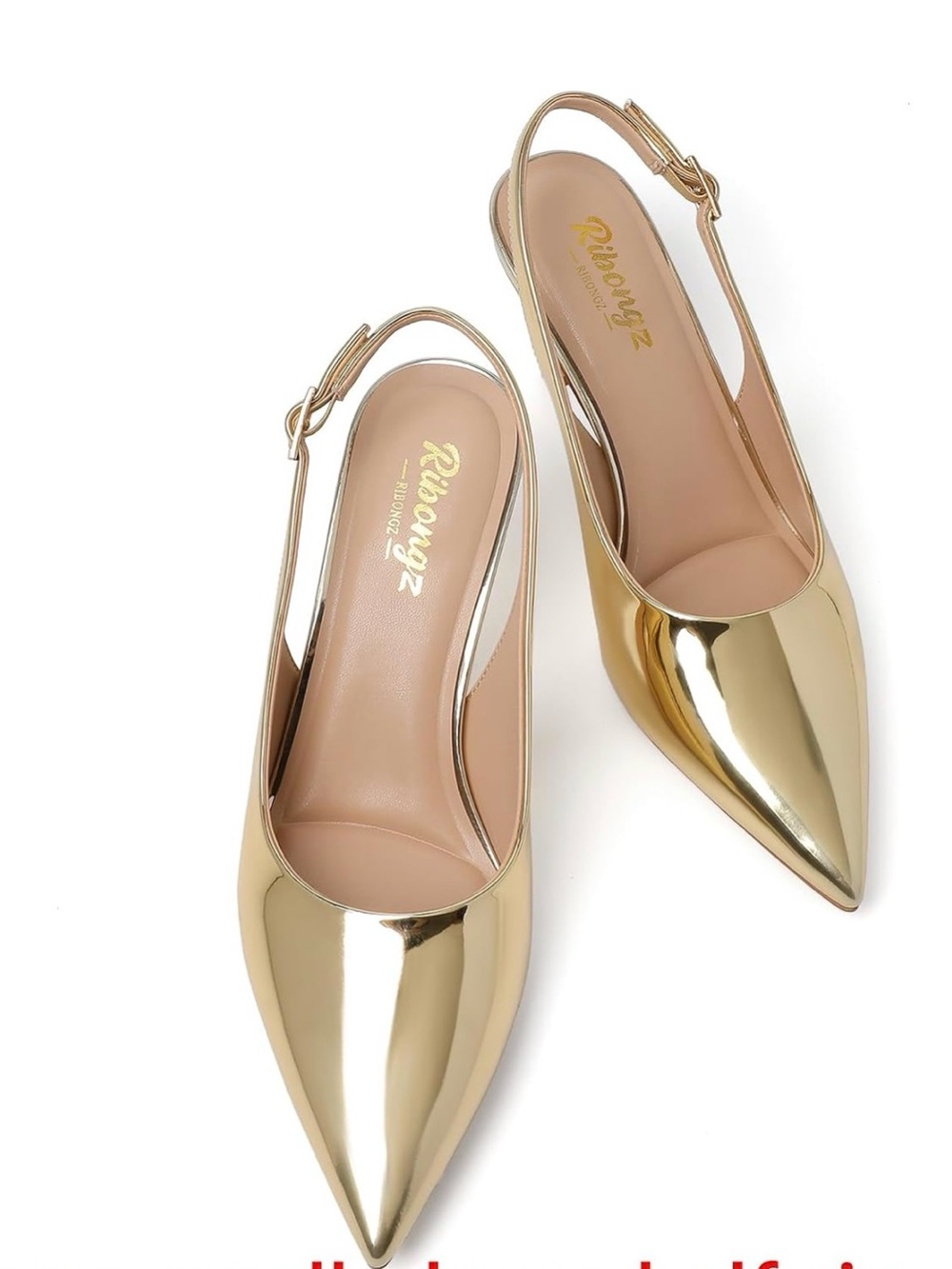 Gold Metallic Slingback Kitten Heels | Size 8 (Fits Like 7.5) | Like New ✨